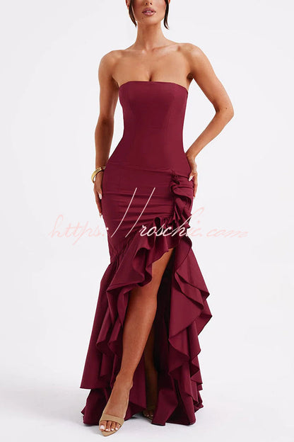 Off-shoulder Slim Fit Irregular Hem Maxi Dress