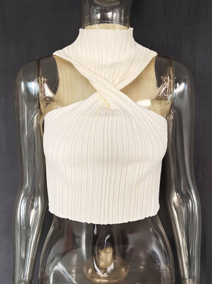 Knit Sweater Pullover Ribbed Twist Off-shoulder Slim Summer Patchwork High Waist Tank Top Knitwear Female Y2k Top