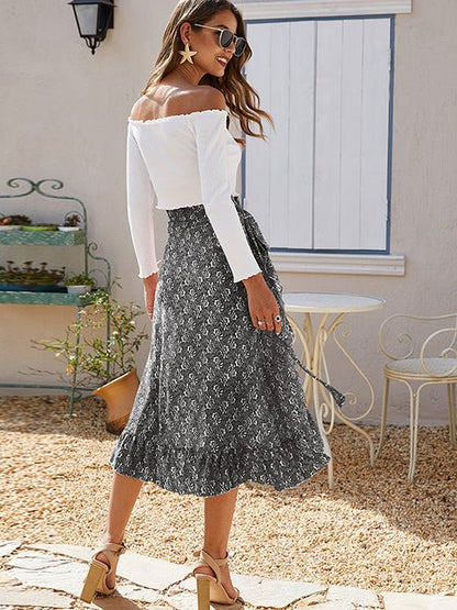 Ditsy Tie Side High Low Skirt