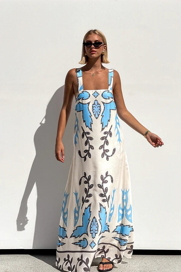 Print Sleeveless Vacation Maxi Dress
