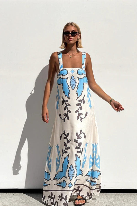 Print Sleeveless Vacation Maxi Dress