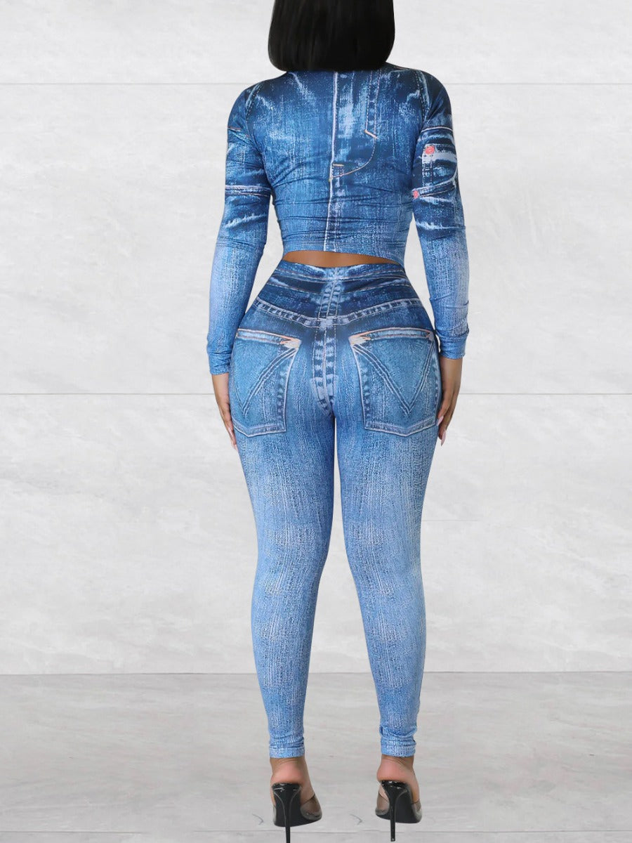 Crop Top Gradient Skinny Pants Set Bo2121