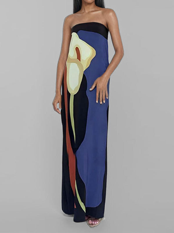 Loose Printed Split-joint Tube Maxi Dresses