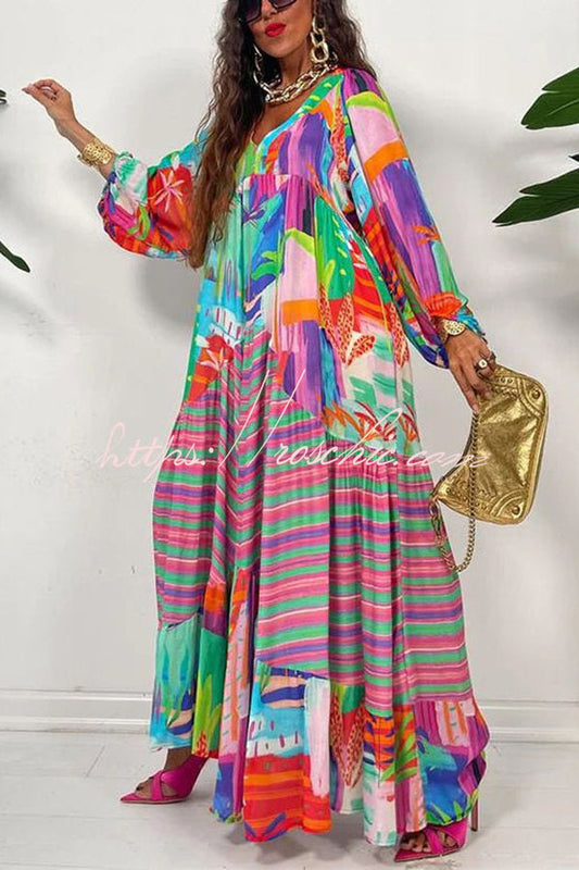 Bloom With a View Colorful Geometric Swing Maxi Dress