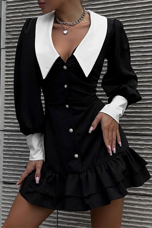 Color Block Collared Bodycon Mini Dress