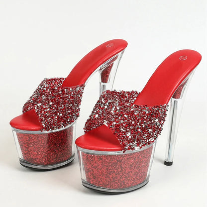 Liyke Size 34-43 20cm Shoes Platform Slippers Sequined Transparent Sandals