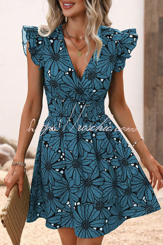 Wonderful Weekend Print Ruffle Sleeve Elastic Waist Mini Dress
