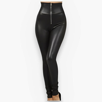 High Waist Zipper Pu Leather Pants
