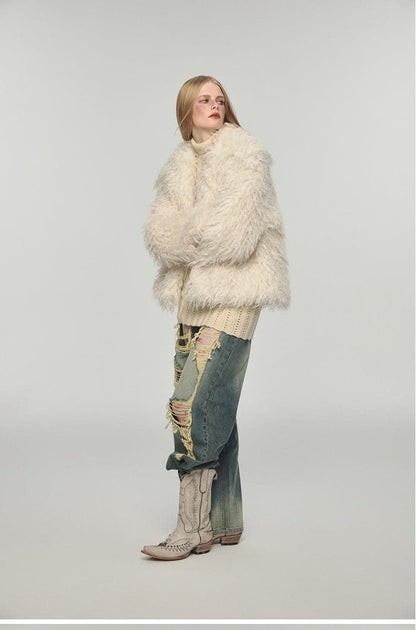 Fluffy Long Lapel Color Versatile Eco-fur Coat