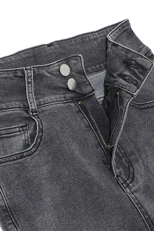 Distressed Bell Bottoms Stretchy Denim Pants