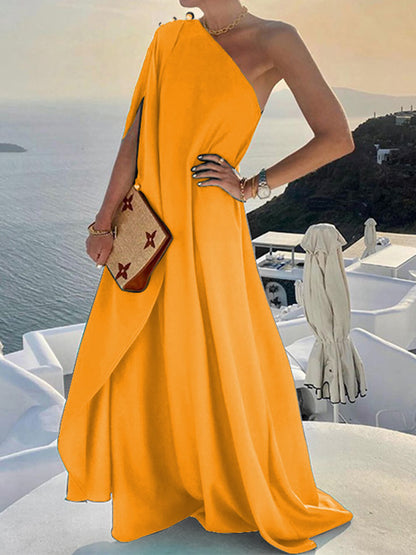 Fashionable Color Loose One Shoulder Maxi Dress