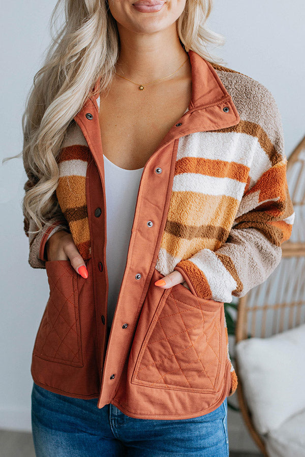 Striped Contrasting Loose Long-sleeved Fur Coat