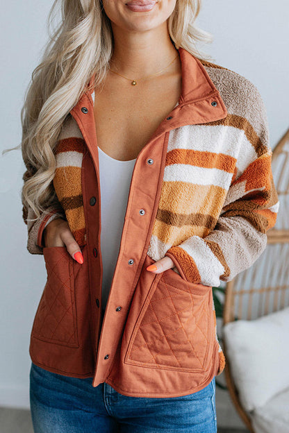 Striped Contrasting Loose Long-sleeved Fur Coat