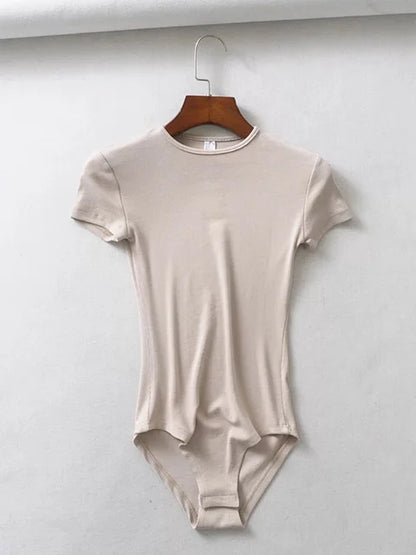 Summer Slim Short-sleeve O-neck Tops Bodysuits Female Rompers Jumpsuits
