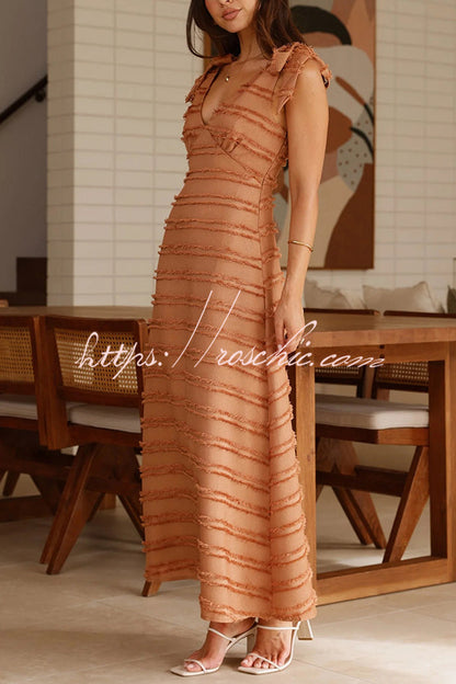 Color V-neck Sling Lace Up Vacation Maxi Dress