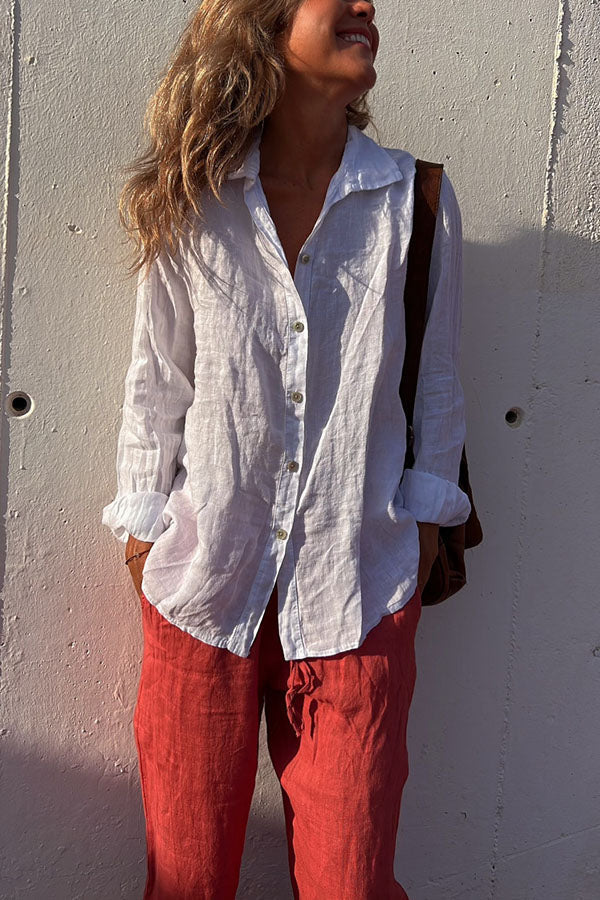 Problem Solved Linen Blend Button Up Blouse