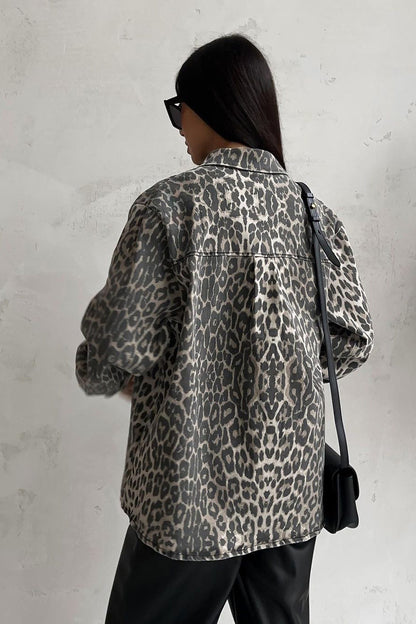 Leopard Print Denim Blouse