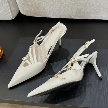 Liyke Spring Buckle Strap Pumps Office Shoes Pointed Toe Heels Sandals
