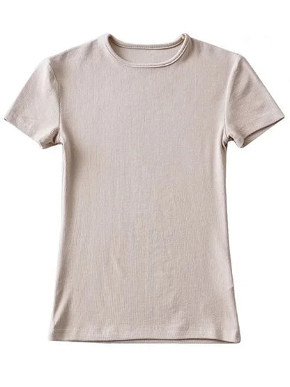 Summer Woman Skinny Fit T-shirt Tight Short-sleeve O-neck Tee Basic Crop Tops T Shirt