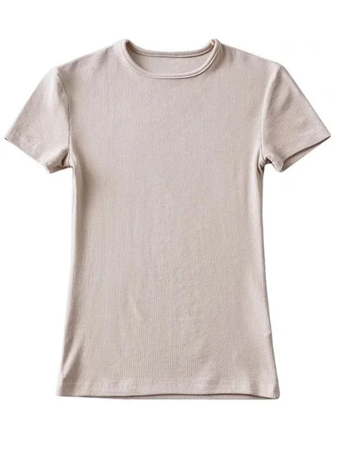 Summer Woman Skinny Fit T-shirt Tight Short-sleeve O-neck Tee Basic Crop Tops T Shirt