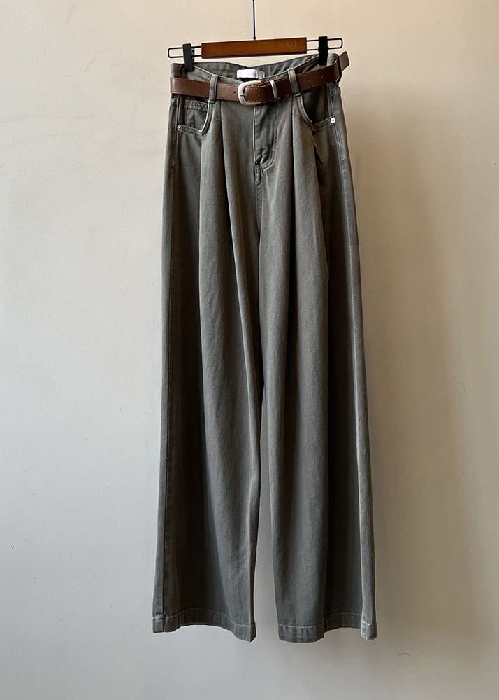 Boutique Khaki Pockets High Waist Denim Straight Pants Fall Af1006