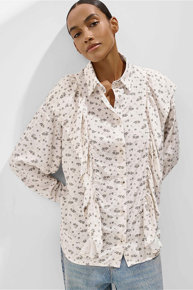 Loose Ruffled Printed Blouse