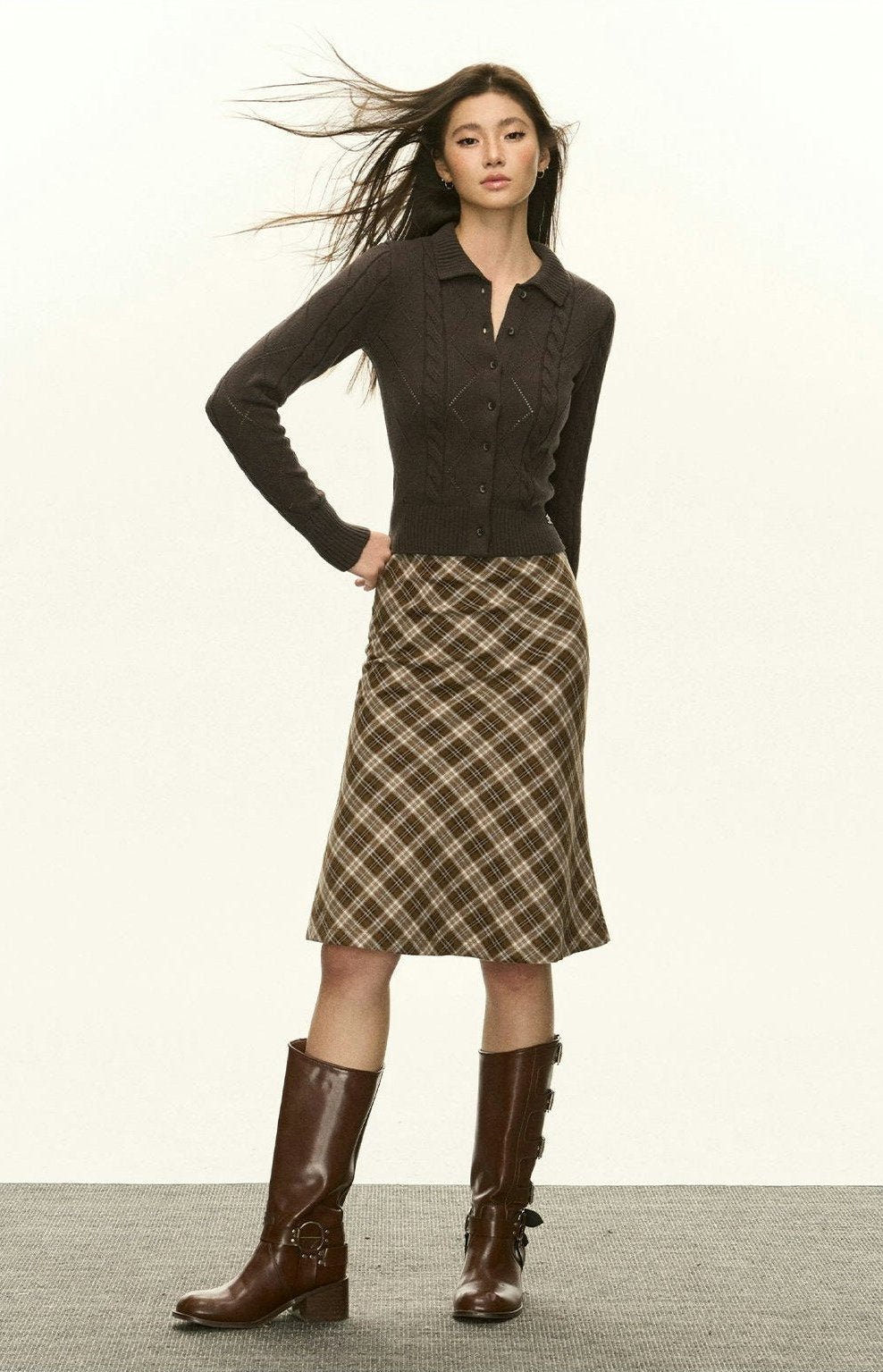 Diamond Knit Collared Cardigan