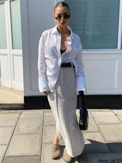 Slim Maxi Skirt Pleated Split Summer High Waist Skirt Outfits ’s Long Skirt
