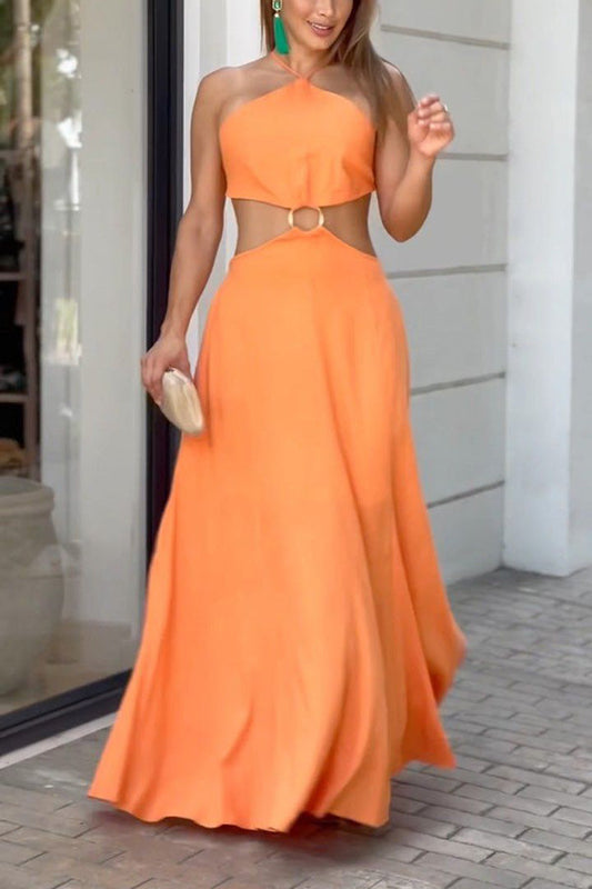 Halter Neck Backless Sleeveless Maxi Dress