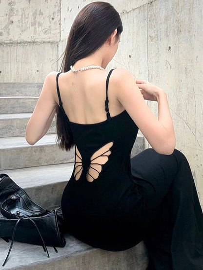Hollow Butterfly Backless Dresses Y2k Summer Outfits Lady Red Maxi Dress Bodycon Birthday Party Club Sundress