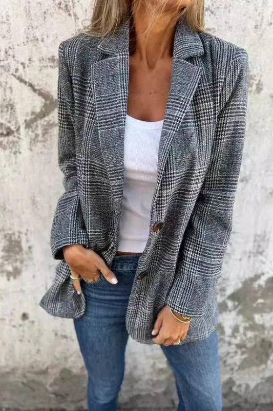 Stylish Retro Plaid Lapel Suit Coat
