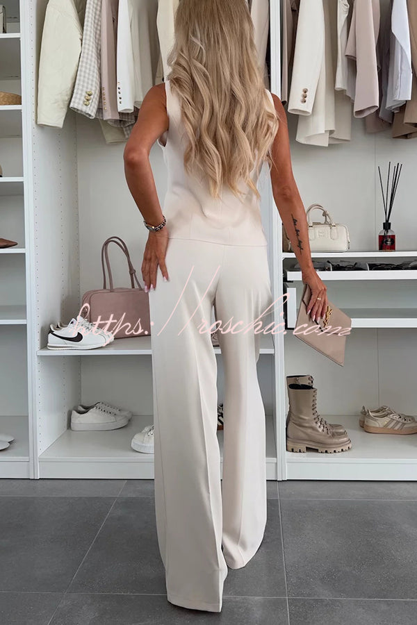 Workplace Sleeveless Button Vest and Relaxed Pocket Wide Leg Pants Set