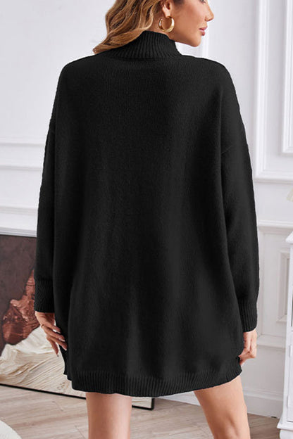 Color Half Turtleneck Pullover Sweater Fashionable Mid-length Slit Dress