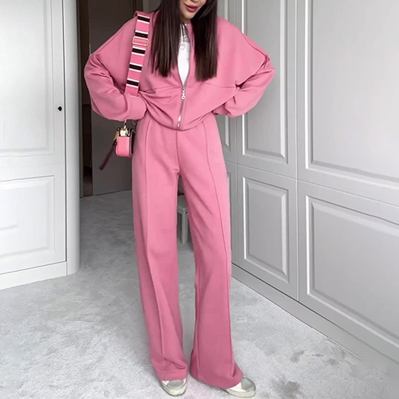 Zip Up Jacket Hooded Two-piece Set