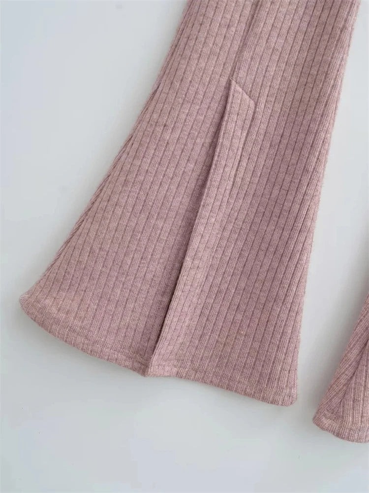 Knit Skinny Flared Trousers Split Out Trousers for Cross Low Waist White Flared Pants New