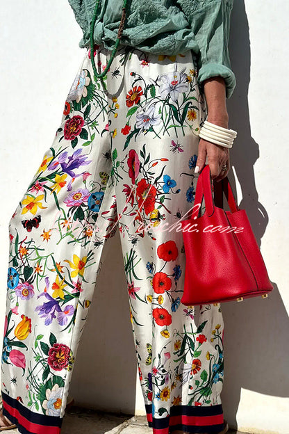 Fabulous Fiesta Satin Unique Print Elastic Waist Pocketed Wide Leg Pants