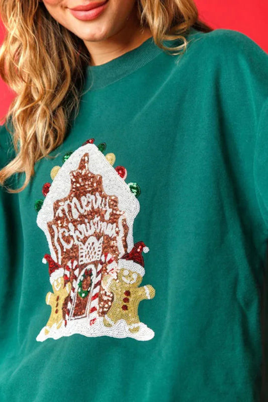 Christmas Candy House Sequined Loose Sweatshirt