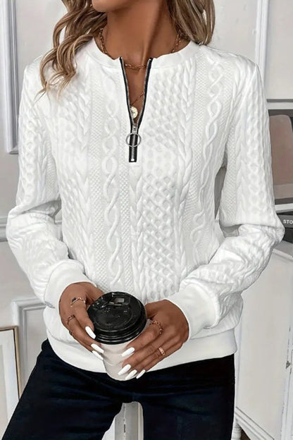Color Long Sleeve Round Neck Zipper Sweatshirt
