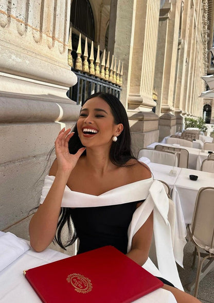Francine - One-shoulder Bow Tie Slit Midi Dress
