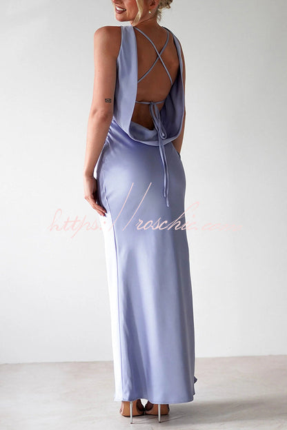 Color Backless Lace-up Slim Maxi Dress