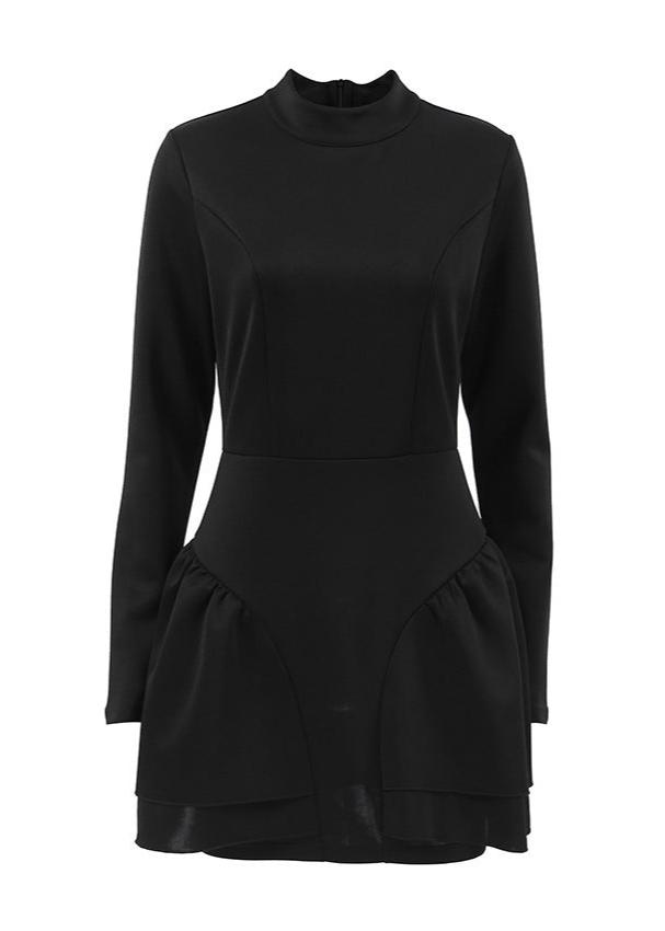 High-neck Ruffle Hem Mini Dress