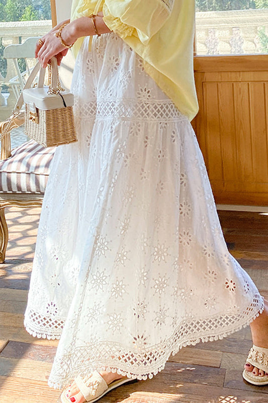 Hollow Exquisite Embroidery Cotton Skirt Romantic French Swing Skirt Female Holiday Skirt
