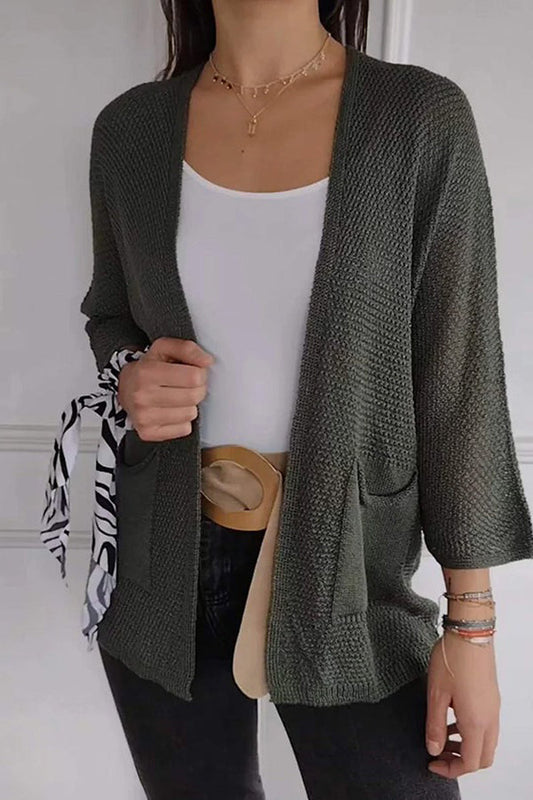 Color Loose Long Sleeve Pocket Knitted Cardigan