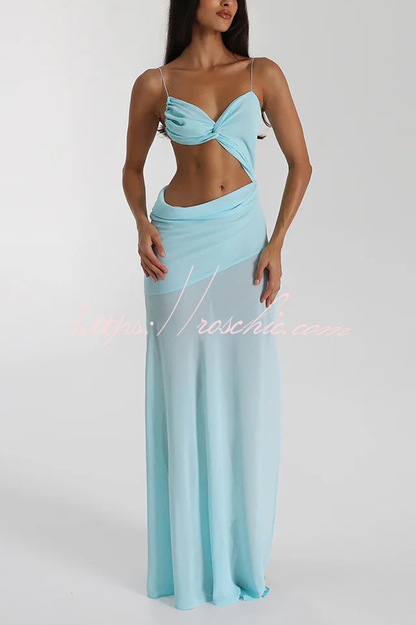 Halter Waist-baring Backless Lace-up High-slit Maxi Dress