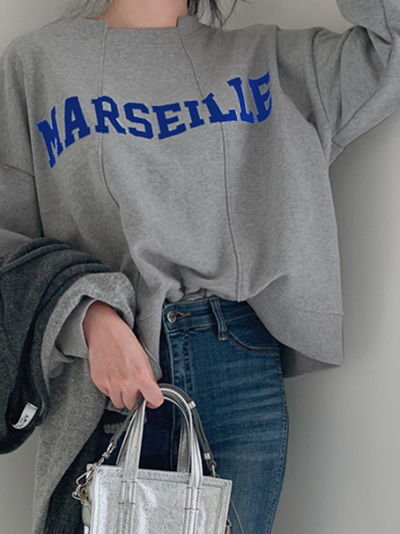 Street Loose Apricot O-neck Letter Print Long Sleeve Sweatshirt Tw003