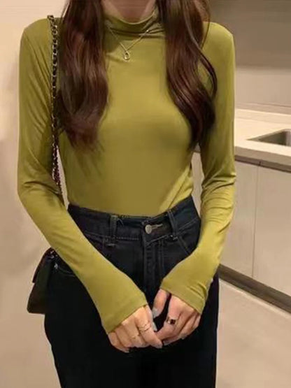 Pullover Turtleneck Sweater Autumn Long Sleeve Slim Korean Simple Basic Color Tops Jumper T Shirt