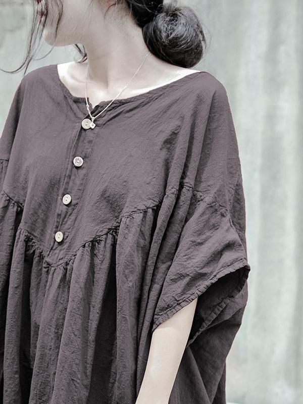 Gray Color Ramie Cotton Long Dress