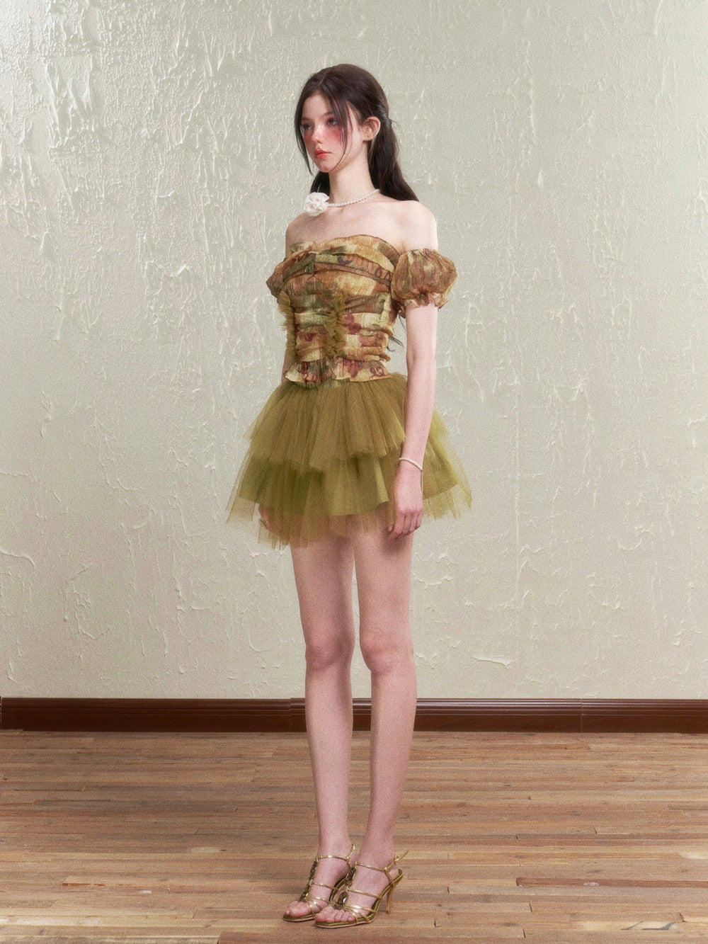 Retro Rose Tulle Frill Top & Mini Skirt