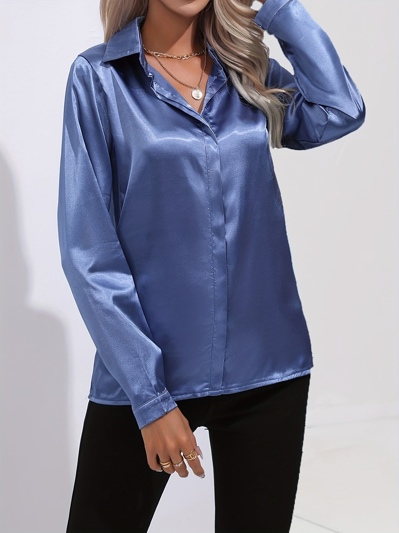 Sarah | ’s Button Down Long Sleeve Satin Blouses