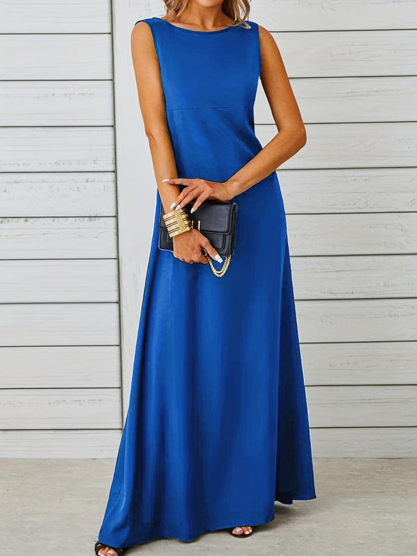 A-line Loose Color Round-neck Maxi Dresses